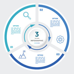 Circle chart infographic template with 3 options for presentations