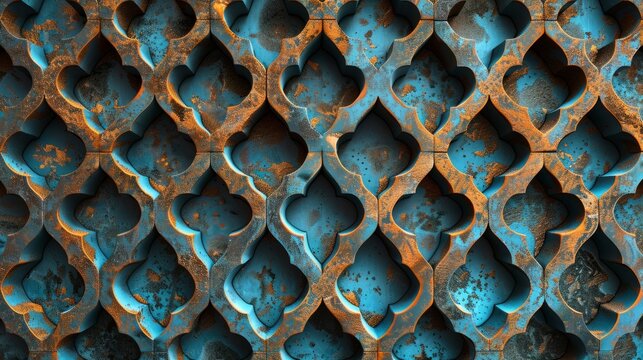 Rustic blue Moroccan tiles with a layered teardrop design create a captivating backdrop, background, wallpaper