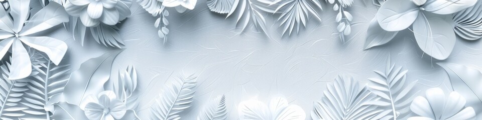 A serene backdrop featuring white geometric tropical floral outlines on a subtle gradient, background, wallpaper, banner, copy space