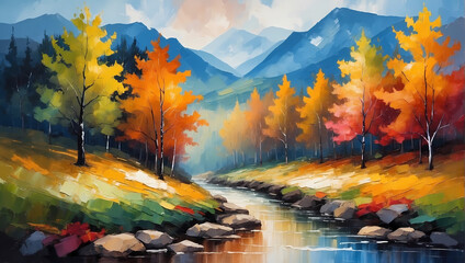 Obraz na płótnie Canvas Autumn Mountain Serenity with Sun Reflection