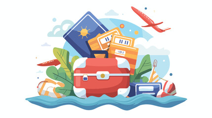 Travel and vacations symbols luggage float and pass
