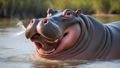 A Hippopotamus With Its Nostrils Flaring Sniffing Upscaled 9
