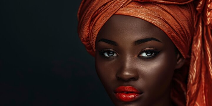 Fashion portrait of a lovely african woman with beautiful facial features, Vogue magazine style photo