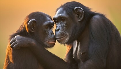 A Pair Of Chimpanzees Sharing A Tender Moment As T