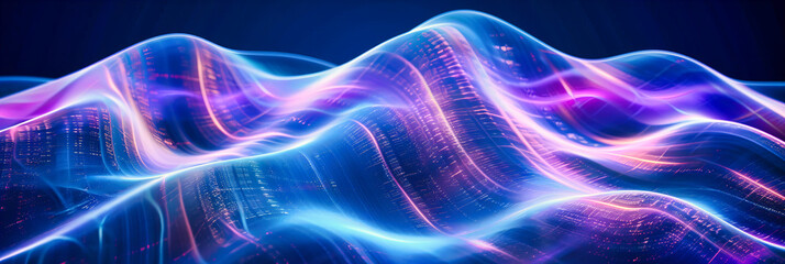 Fototapeta premium Digital Wave in Blue, Abstract Technology and Science Merge in a Flow of Data and Light, A Vision of the Future in Motion