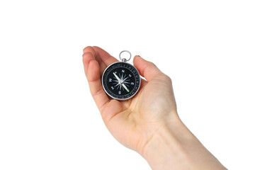 PNG, compass in hand, isolated on white background.
