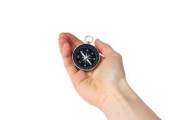 PNG, compass in hand, isolated on white background.