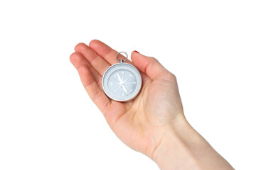 PNG, compass in hand, isolated on white background.