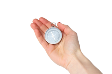 PNG, compass in hand, isolated on white background.