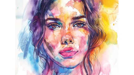 Quick contour lines free hand aquarelle beautiful woman face sketch - obrazy, fototapety, plakaty