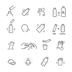 Icons of stick package bag set with samples, preparation instructions. Vector elements for infographics. Set of sign for detailed guideline. Ready for your design. EPS10.