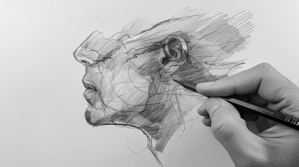 Quick contour lines free hand pencil sketch