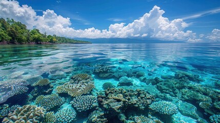 Fototapeta na wymiar An underwater photography coral reef ecosystem diverse marine life lively colors illustrating the beauty and diversity of ocean life Diverse coral reef ecosystems vibrant marine life