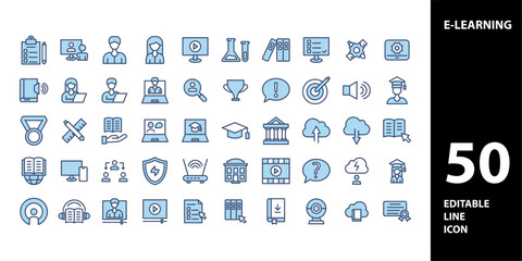 E-learning icons set. Collection of simple editable icons for web design, app, and more.