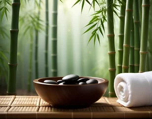 Fotobehang Spa Spa still life background. Bamboo and stones, spa concept