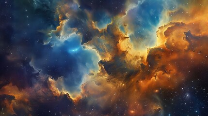Fototapeta na wymiar Fiery Cosmic Nebula: Offering a Mesmerizing Portal to the Interstellar Cloudscape, where Celestial Beauty and Cosmic Mysteries Unfold in Spectacular Fashion