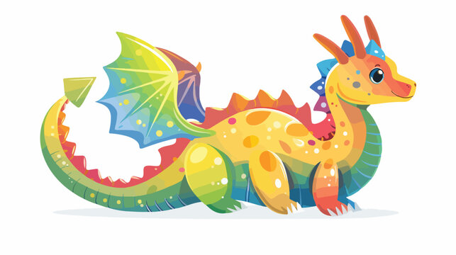 Rainbow Baby Dragon flat vector isolated on white background