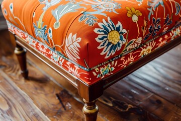 reupholstering a vintage ottoman with bold fabric