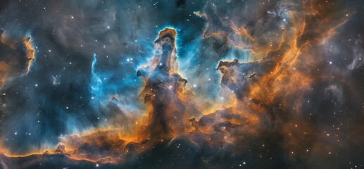 Fiery Cosmic Nebula: Offering a Mesmerizing Vista of the Interstellar Cloudscape, Unveiling the Magnificence and Mystery of the Cosmos - obrazy, fototapety, plakaty