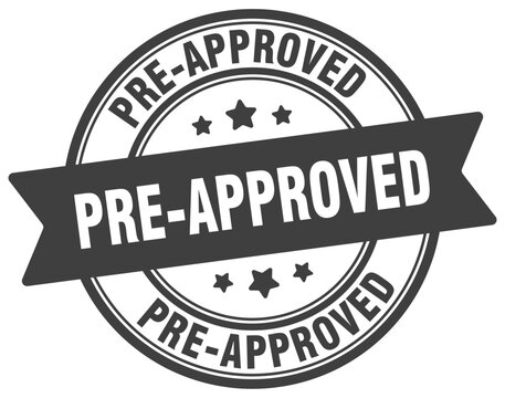 pre-approved stamp. pre-approved label on transparent background. round sign