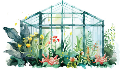 Fototapeta na wymiar Spring lush Greenhouse watercolor flat vector isolated
