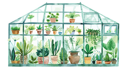 Spring lush Greenhouse watercolor flat vector isolated