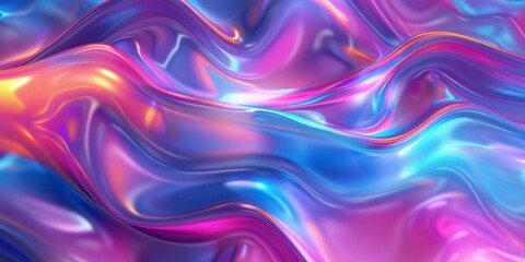 A dark, colorful abstract background featuring metallic soft waves in shades of blue and pink - obrazy, fototapety, plakaty