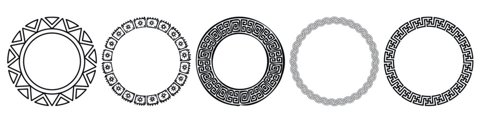 Celtic circle frames. Vintage round border frames with celtic knots, knotted braid ornaments northern Irish motifs. Circular magical patterns vector - obrazy, fototapety, plakaty
