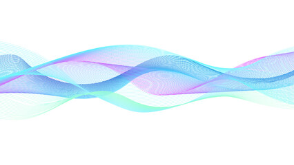 purple green blue wavy tech lines abstract white background illustration. Background with waves. Dynamic isolated on white background. 