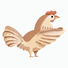 Watercolor chicken. Hand drawn animals. Watercolor illustration of cute rooster.