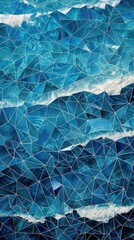 A painting depicting blue and white waves crashing in the ocean, set against a backdrop of triangular stone tiles, background, wallpaper
