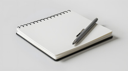 White blank notebook with pen isolated on a white background