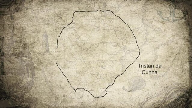 Tristan da Cunha map drawn on a cartography background sheet of paper