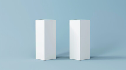 White packaging box, two rectangular boxes stacked together, vertical position, front view, pure white background