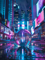glass sphere against a cityscape 