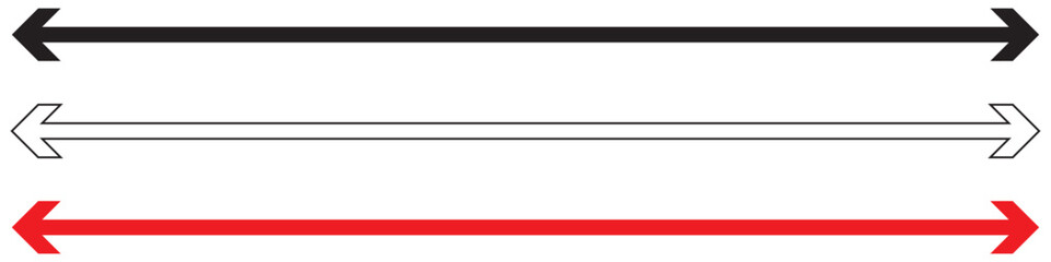 Horizontal dual thin long straight double ended arrow. eps 10. different colour.