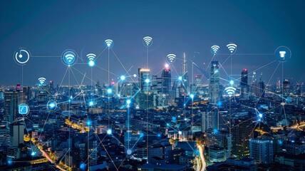 Smart city and intelligent communication network of things ,wireless connection technologies concept