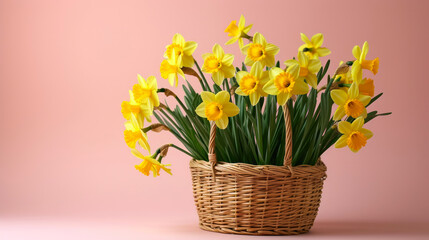 Elegant Daffodil Arrangement on Soft Pink Background