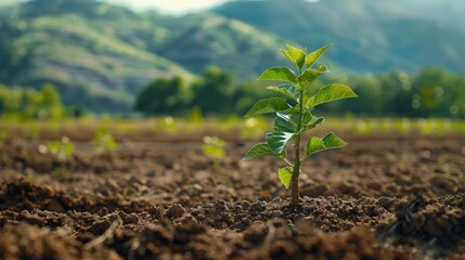Young,freshly planted tree sapling stands tall in an open field,its tender green leaves reaching towards the sky This image symbolizes the hope and promise of future growth - obrazy, fototapety, plakaty