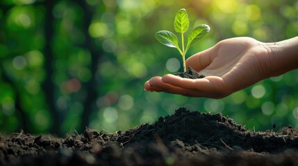 Hands gently holding and passing a small green sprout or seedling to another set of hands This symbolic gesture represents the passing of responsibility for growth