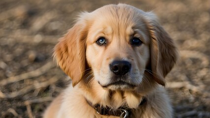 Golden retriever puppy with big soulful eyes and a wagging tall, generative ai