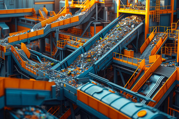 Fototapeta na wymiar Waste Segregation Hub: Conveyors and Bins in Harmony