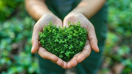 Naklejka na ściany i meble Concept of environmental stewardship and care for our planet It shows hands gently cupping a heart-shaped arrangement of lush,verdant foliage