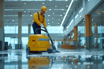 Fototapeta premium Marble Floor Maintenance: Office Cleaning Gear