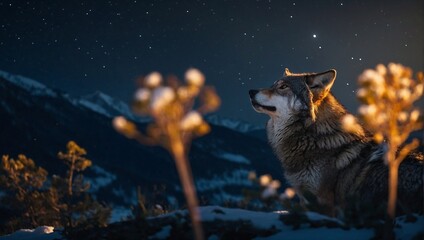 A lone wolf howling at the full moon - obrazy, fototapety, plakaty