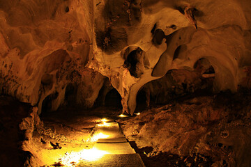 The beauty stalactites inside the turmeric Kamin cave. Tai Rom Yen national park. Surat Thani...