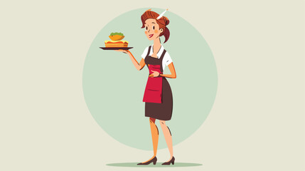 Woman waiter cartoon scribble flat cartoon vactor i