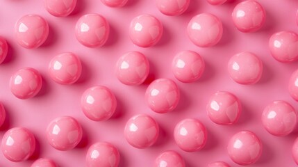 Pink candy balls arranged on a pink background with a playful and youthful aesthetic, background, wallpaper, flat lay