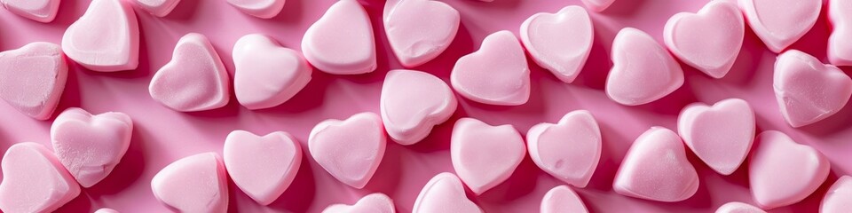 Pink candy hearts arranged on a pink background, creating a sweet and romantic scene, background, wallpaper, banner