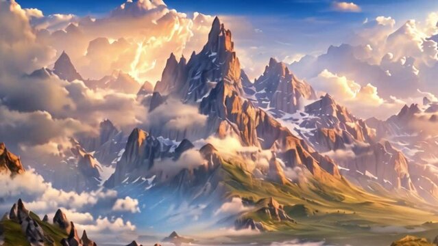 video Mountain landscape with fantasy style scene